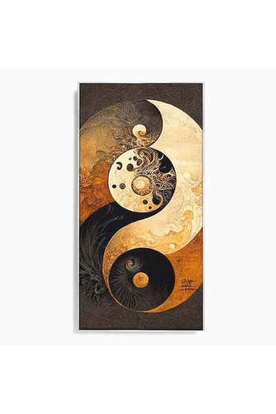 Luxcanva Tablou Canvas Yin Si Yang 60x120 cm cu Rama Argintiu Abstract Cercur...