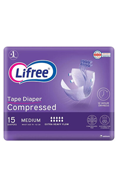 Lifree Tape, Compressed, Adults Diapers, Medium, 15 Pcs