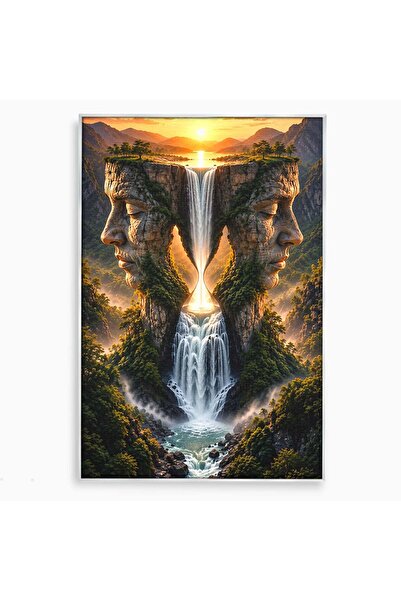 Luxcanva Tablou Canvas Cascadele Fețelor 40x60 cm cu Rama Argintiu Peisaj Fan...