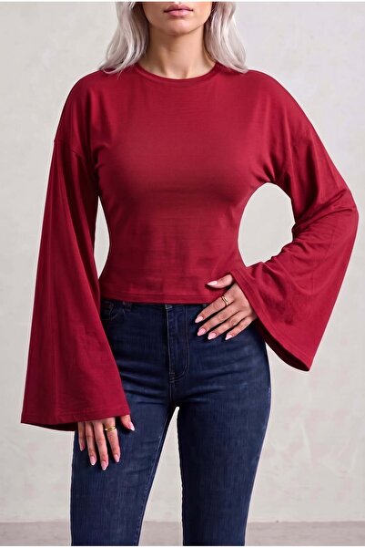 Teenage Millionaire Women's red crew neck fitted waist spanish long sleeve bl...