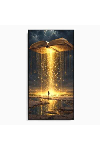 Luxcanva Tablou Canvas Cartea Magica 70x140 cm cu Rama Negru Fantezie Lumina Cer