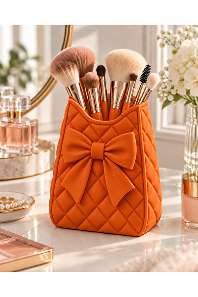 Belupa Decorative Makeup Brush Holder Organizer Pen Holder with Bow Detail 14 cm