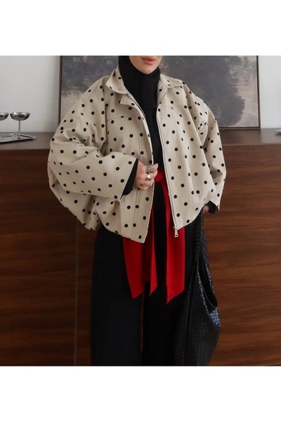 Hepsi Moda Puantiyeli Oversize Ceket Bej