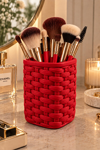 Belupa Basket Textured Decorative Makeup Brush Holder Organizer Pen Holder 13 cm