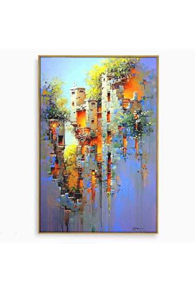 Luxcanva Tablou Canvas Orasul Suspendat 100x150 cm cu Rama Auriu Urban Arhite...
