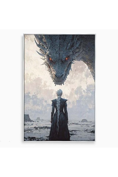 Luxcanva Tablou Canvas Intalnire Cu Dragonul 80x120 cm cu Rama Argintiu Daene...