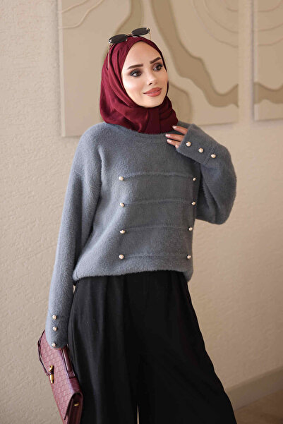 İmajButik Smoked Button Detailed Angora Knitwear Sweater