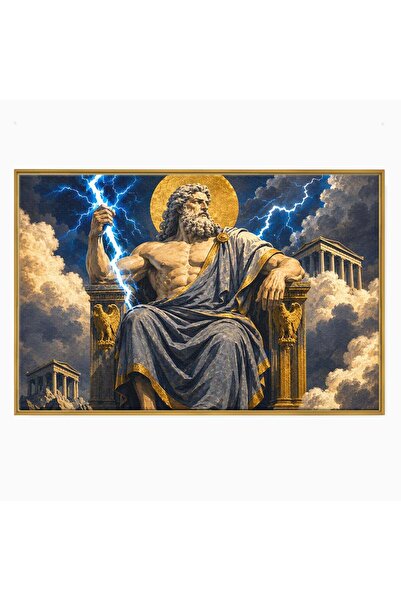 Luxcanva Tablou Canvas Zeus Stapanul Fulgerelor 150x100 cm cu Rama Auriu Zeus...