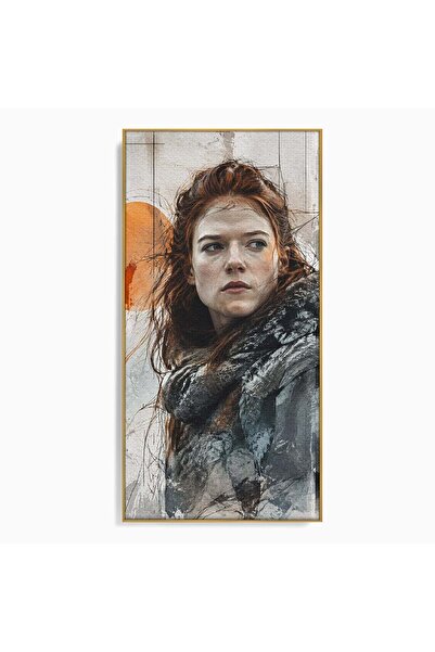 Luxcanva Tablou Canvas Luptatoare cu Par Rosu 70x140 cm cu Rama Auriu Portret...