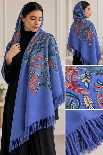tomrisboutique Embroidered Cashmere Wool Shoulder Shawl 70 X 200 cm Floral Et...