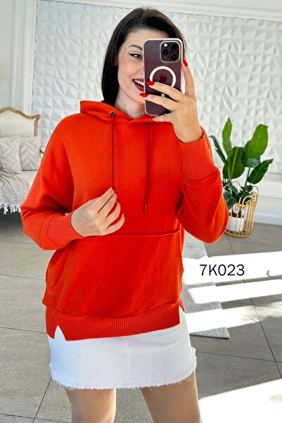 İnce Topuk Kangaroo Pocket Hooded 2 Thread Sweatshirt 7K023