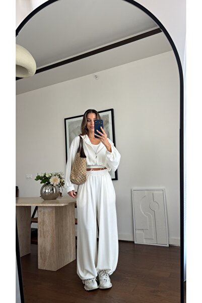 sinem kıvanç MODAL KUMAŞ KAPÜŞONLU CROP 3’LÜ TAKIM