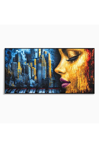 Luxcanva Tablou Canvas Portret Urban Pian 140x70 cm cu Rama Negru Portret Ora...