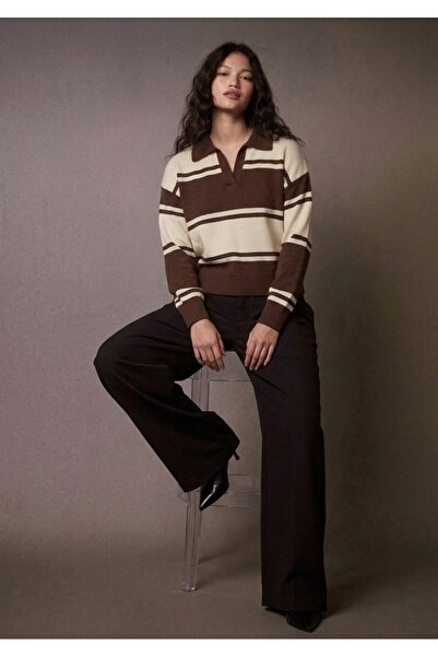 soft&basic Polo Yaka Triko Çizgili Comfort Kalıp Sweatshirt