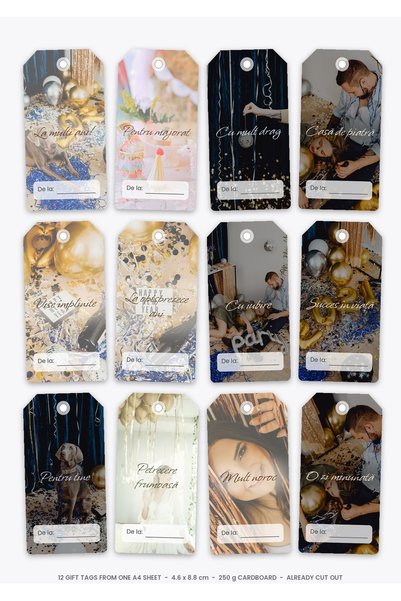 OEM Gift Tags Set of 12, Die-cut, 250g Cardboard, A4