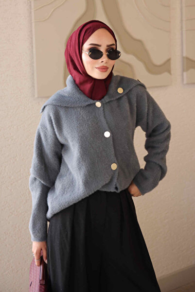 İmajButik Smoked Buttoned Angora Soft Knitwear Cardigan