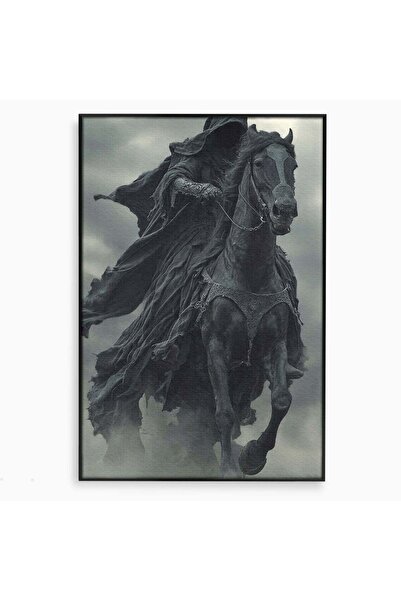 Luxcanva Tablou Canvas Cavalerul Intunecat 50x70 cm cu Rama Negru Soldat Cal ...