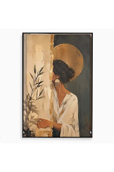Luxcanva Tablou Canvas Misterul Femeii Cu Cerc Auriu 70x100 cm cu Rama Negru ...