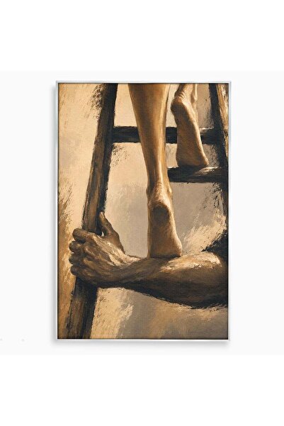 Luxcanva Tablou Canvas Urcarea Pe Scara 50x70 cm cu Rama Argintiu Pasi Maini ...