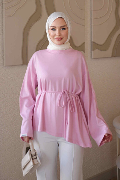 İmajButik Pink Waist-Tie Asymmetrical Cut Tunic