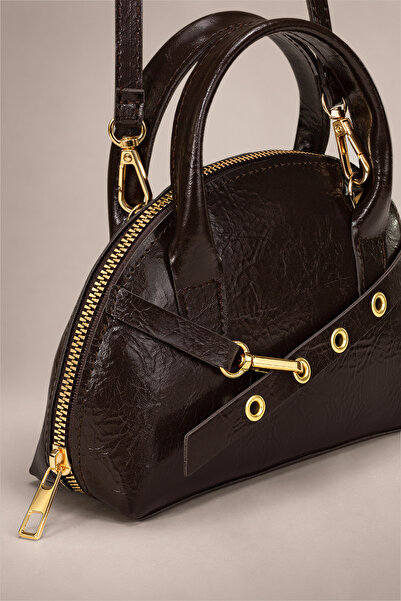 Housebags Brown Gold Accessory and Eyelet Detail Women's Hand-Shoulder Bag Re...