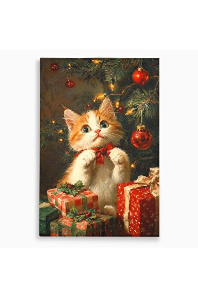Luxcanva Tablou Canvas Pisicuta De Craciun 100x150 cm pe Sasiu Lemn Labute Fe...