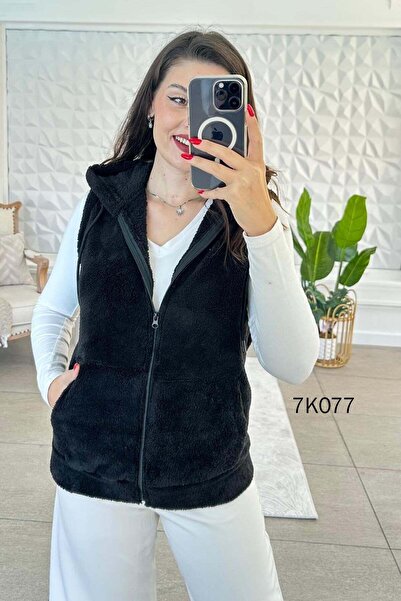 İnce Topuk Hooded Plush Vest 7K077