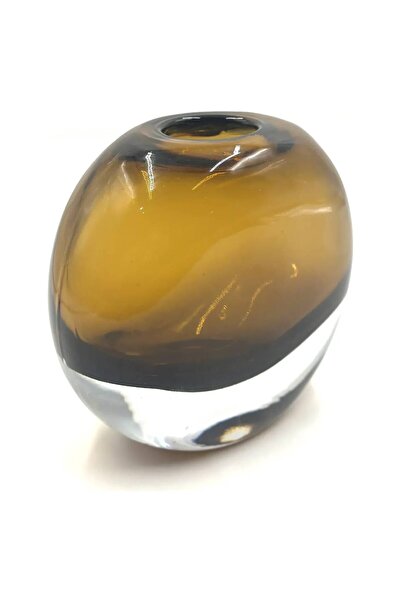 El Yapımı Amber Siyah Oval Cam Vazo