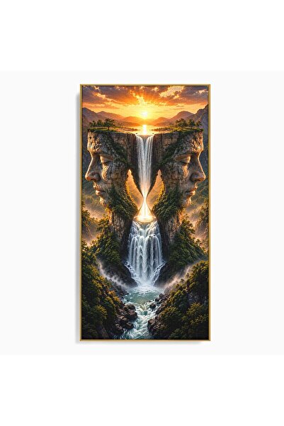 Luxcanva Tablou Canvas Cascadele Fețelor 50x100 cm cu Rama Auriu Peisaj Fante...