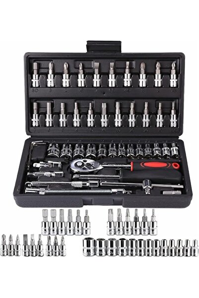 JOYZZZ Socket Wrench Set, 46 PCS 1/4 Inch Drive Ratchet Wrench Kit with Metri...