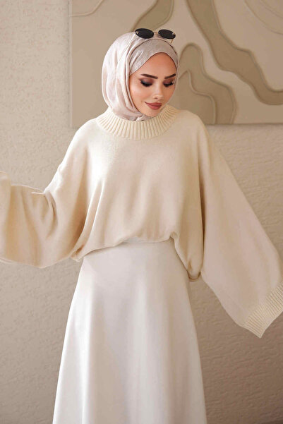 İmajButik Cream Bat Sleeve Oversize Knitwear Sweater