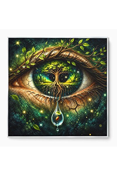 Luxcanva Tablou Canvas Ochiul Naturii 70x70 cm cu Rama Argintiu Ochi Copac Na...