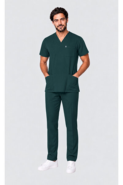 DENİZ İŞ Ανδρικό σετ Scrubs από βαμβάκι Tery με γιακά φακέλου, Μπλε, Μπλε Σαξ...