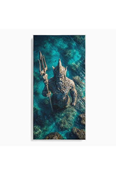 Luxcanva Tablou Canvas Poseidon In Adancuri 50x100 cm cu Rama Argintiu Poseid...