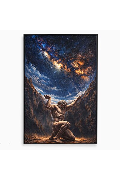 Luxcanva Tablou Canvas Atlas Sprijinind Cerul 70x100 cm cu Rama Negru Atlas M...
