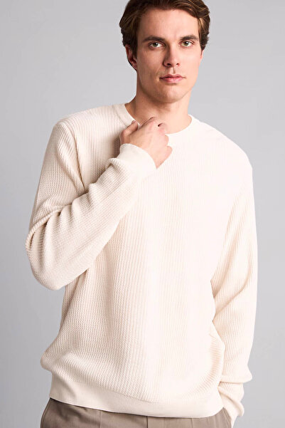 DeFacto سترة رجالية قياسية من نوع Fıt Crew Neck Knitwear Stone H8887AX/BG734