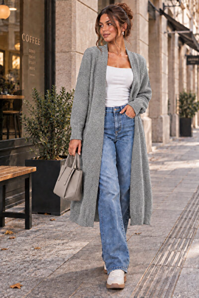 citycenterfashion كارديجان نسائي طويل بياقة عالية ونسيج عادي cty-abr-7640