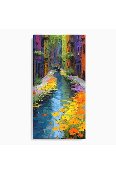 Luxcanva Tablou Canvas Strada Colorata 60x120 cm pe Sasiu Lemn Alee Flori Urban