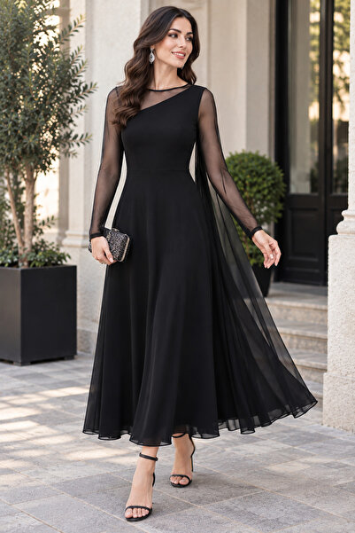Kokosh moda Διαχρονική κομψότητα Γυναικείο φόρεμα με ασύμμετρο λαιμό από τούλ...
