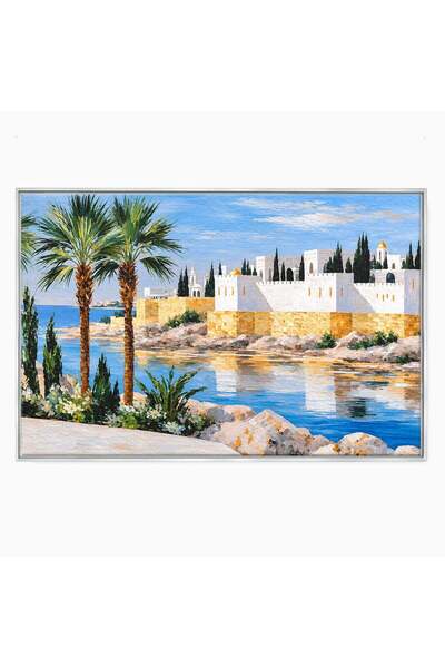 Luxcanva Tablou Canvas Peisaj Mediteranean 60x40 cm cu Rama Argintiu Peisaj M...