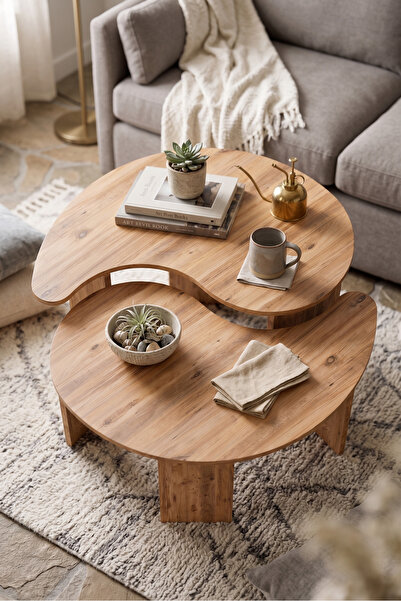 GOLDFALEZ Orta Sehpa 2'li Sehpa Seti Oval Modern Dekoratif Salon Oturma Odası...