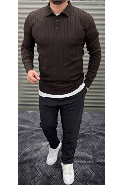 Thebomb Polo Neck Buttoned Men's Knitwear Sweater