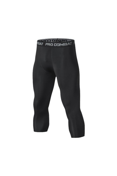Choice S black cropped Mens Compression Pants Tights Cool Dry Leggings Sports...