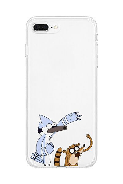 iPhone 7 Plus/8 Plus Uyumlu Mordecai ve Rigby Desenli Şeffaf Telefon Kılıfı