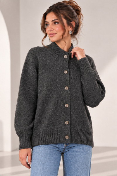 citycenterfashion كارديجان نسائي من التريكو ذو ياقة دائرية و5 أزرار cty-abr-8052