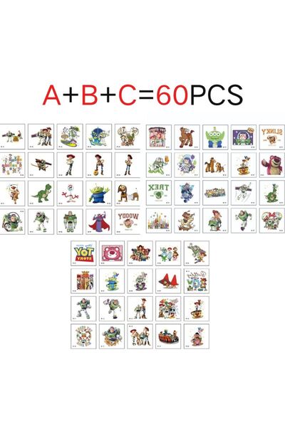 BANDAI توي ستوري 5-ABC 60 قطعة 20/60 قطعة ملصقات وشم كرتونية جديدة من ديزني ت...
