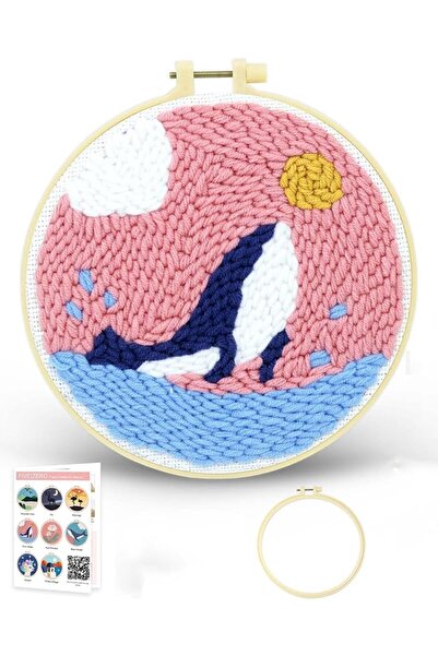 SYOSI Punch Needle Kit for Beginners, Pink Whale Embroidery Starter Set with ...