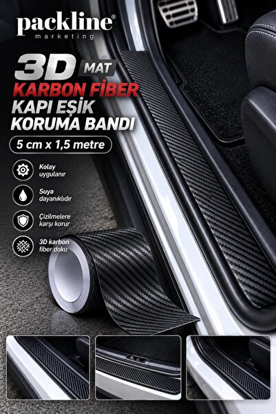 Packline Marketing 3D Mat Karbon Bagaj Kapı Eşiği Koruyucu Şerit Koruma Bandı...