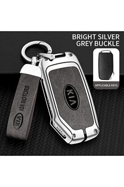 Choice E-silver grey ring Leather Car Remote Key Case Cover For KIA KN Sporta...