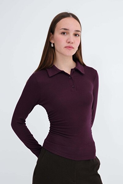 Addax Polo Yaka Büzgülü Bluz B06045